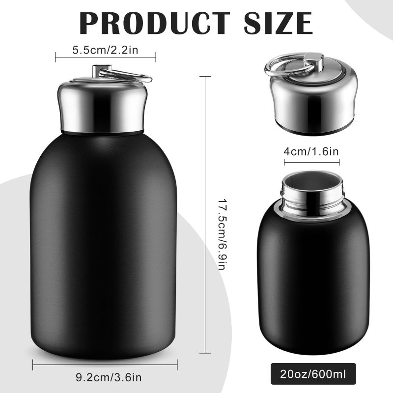 Mifoci 1 Pcs 20oz Water Bottle Stainless Steel Insulated Thermal for Hot Cold Drink Thermal Metal Vacuum Portable Water Bottle for Women Gifts Travel Camping Hiking (Black) - Image 2