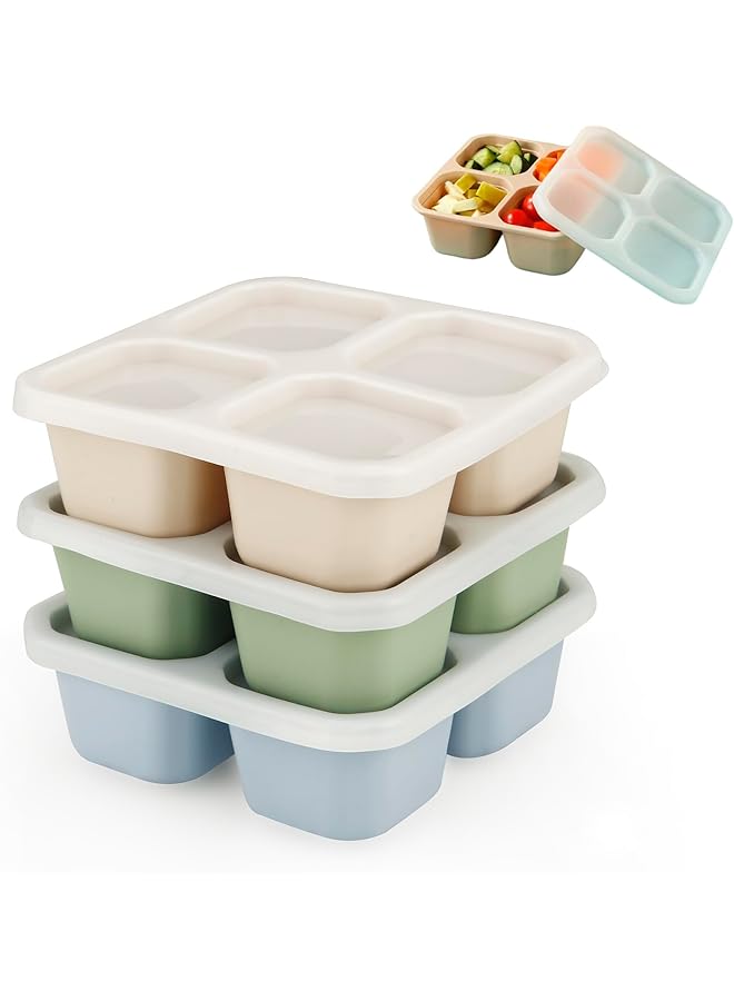 Green Tiger 3 Pack Snack Containers, 4 Compartments Bento Snack Box with Lid, Reusable Meal Snack Containers - Image 1