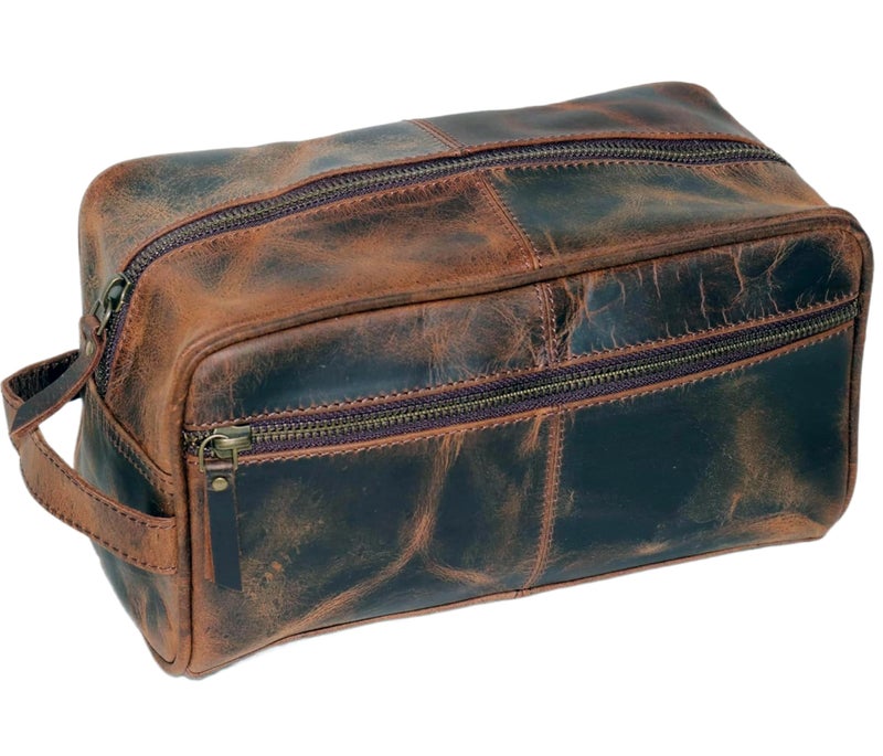 jaald Mens Genuine Brown Leather Toiletry Bag Shaving Bags And Grooming For Travel Groomsmen Gift Men Women Hanging Zippered Makeup Bathroom Cosmetic Pouch Case Make Up kit - Image 2