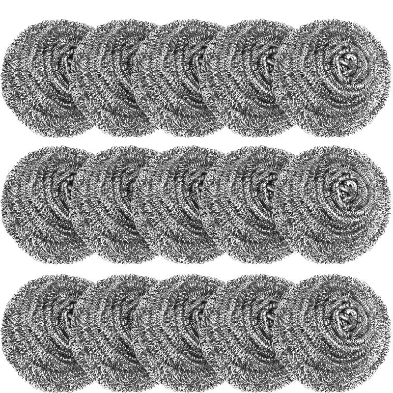 VOPTON 15 Pack Steel Wool Scrubber, Metal Kitchen Scrubbing Sponges, Dishwashing Scouring Pads Heavy Duty, Premium Stainless Steel Scrubbers for Cleaning Dishes Pots and Pans Bathroom Oven (Sliver) by VOPTON - Image 1