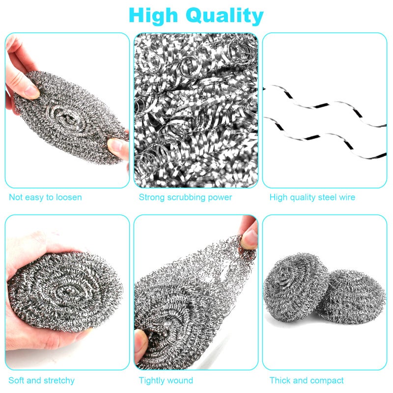 VOPTON 15 Pack Steel Wool Scrubber, Metal Kitchen Scrubbing Sponges, Dishwashing Scouring Pads Heavy Duty, Premium Stainless Steel Scrubbers for Cleaning Dishes Pots and Pans Bathroom Oven (Sliver) by VOPTON - Image 4