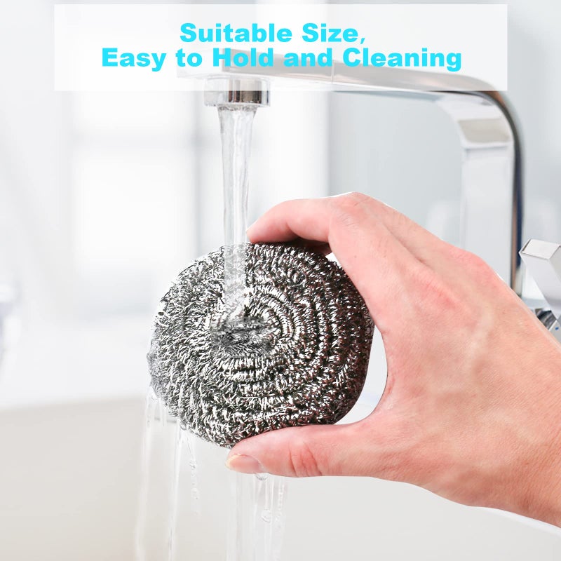 VOPTON 15 Pack Steel Wool Scrubber, Metal Kitchen Scrubbing Sponges, Dishwashing Scouring Pads Heavy Duty, Premium Stainless Steel Scrubbers for Cleaning Dishes Pots and Pans Bathroom Oven (Sliver) by VOPTON - Image 5