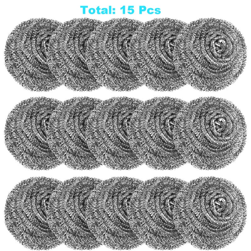 VOPTON 15 Pack Steel Wool Scrubber, Metal Kitchen Scrubbing Sponges, Dishwashing Scouring Pads Heavy Duty, Premium Stainless Steel Scrubbers for Cleaning Dishes Pots and Pans Bathroom Oven (Sliver) by VOPTON - Image 2