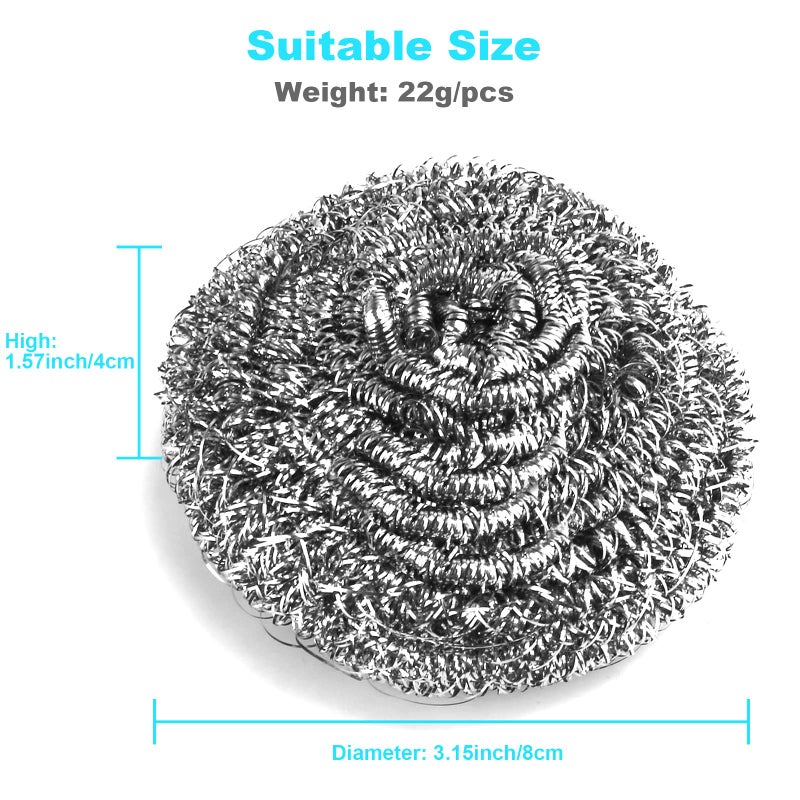 VOPTON 15 Pack Steel Wool Scrubber, Metal Kitchen Scrubbing Sponges, Dishwashing Scouring Pads Heavy Duty, Premium Stainless Steel Scrubbers for Cleaning Dishes Pots and Pans Bathroom Oven (Sliver) by VOPTON - Image 3
