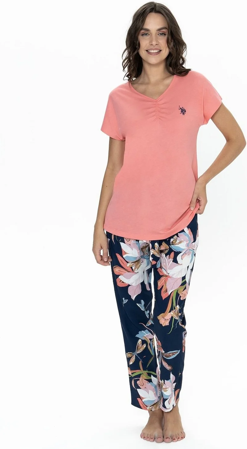 يو اس بولو اسن 20100 Women's Short Sleeve Crew Neck Pajama Set-Pink
