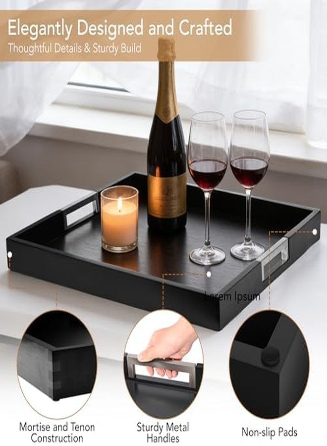Joy&Grace Large Square Ottoman Tray for Living Room and Coffee Table Decorative Wood Serving Tray with Handles for Breakfast in Bed, Dinner Food TV (Black, 20" x 20" x 2") - Image 4