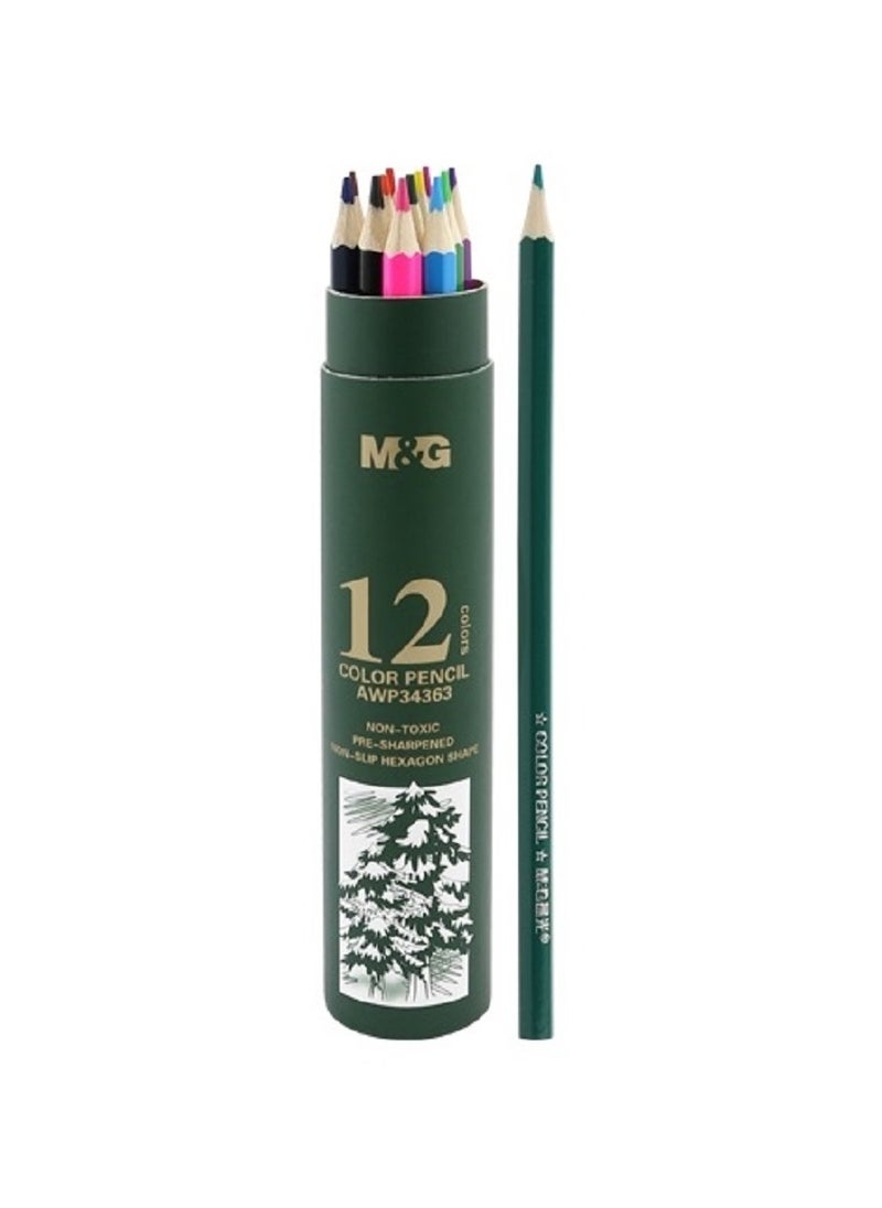 M&G Wooden Color Pencil -12 colors in a cylindrical cardboard box  - Image 1