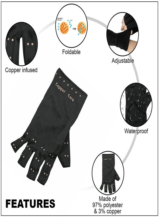 CocoAtlas Copper Care Copper Infused Compression Gloves Large (Black, Large, XLarge, XXLarge) - Image 2