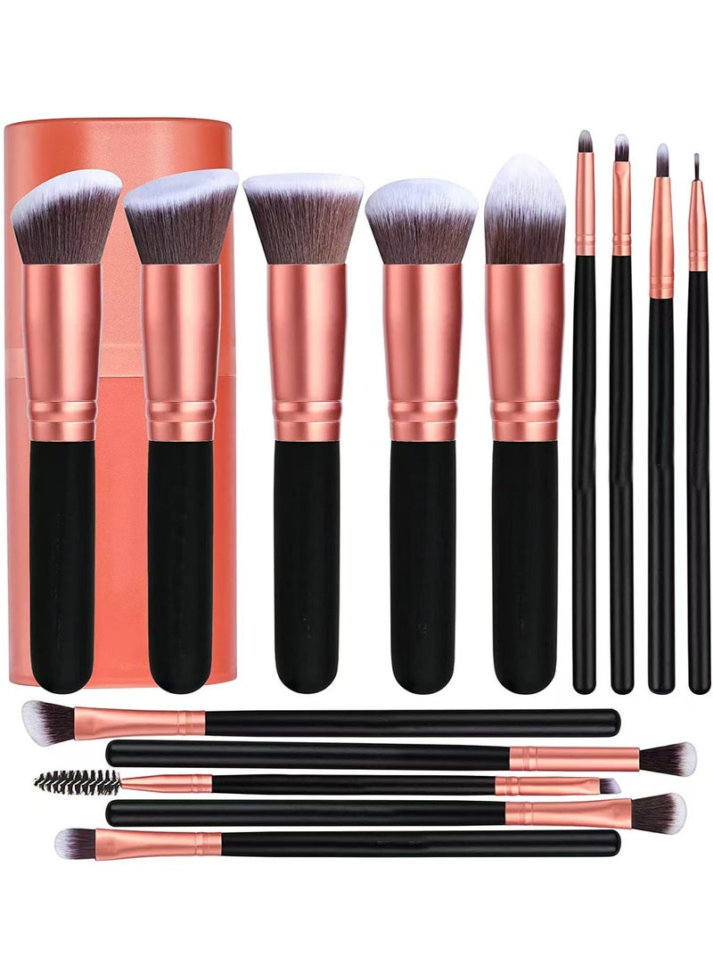 High quality 14 piece synthetic brush set, foundation make-up brush, concealer brush, eye shadow brush, silver black makeup brush set - Image 1