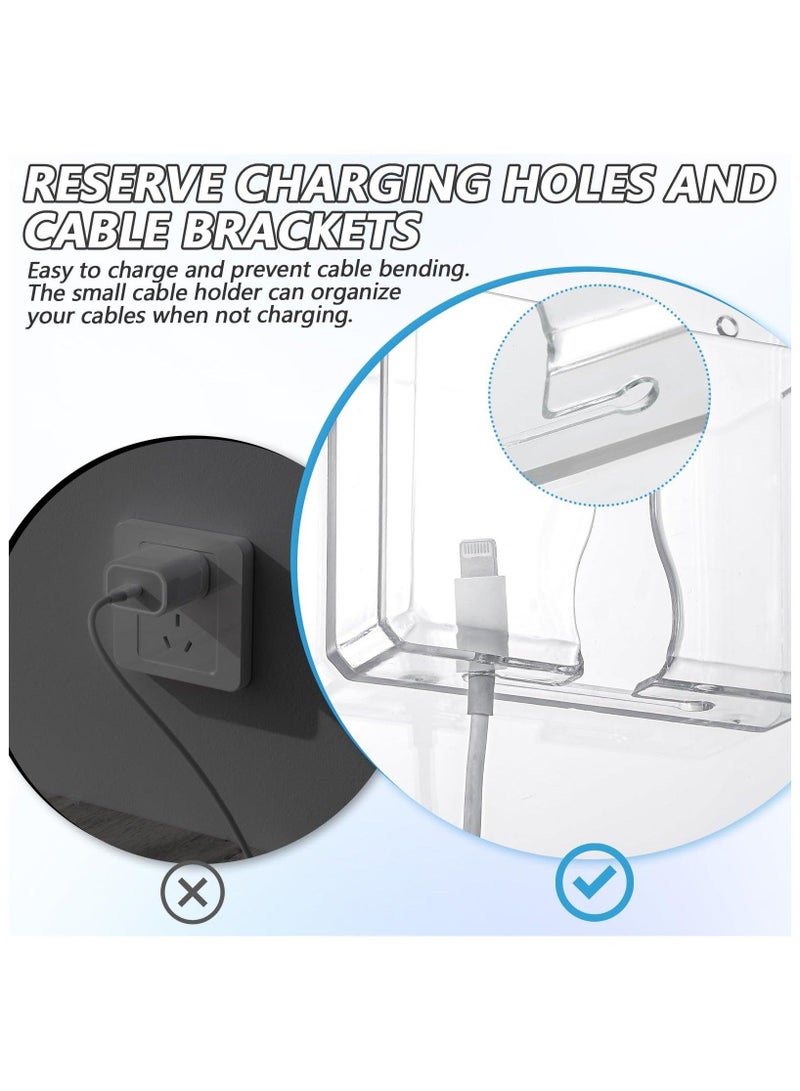 فلاي رود حامل هاتف مثبت على الحائط من قطعتين، حامل هاتف شفاف من الأكريليك مع شرائط شفافة، حامل هاتف ذاتي اللصق مع فتحة شحن متوافق مع معظم الهواتف المحمولة - Image 3