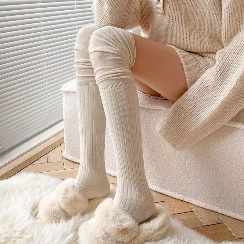 5Pairs Thin Over Knee High Socks for Women Solid Color Ribbed Knit Long Stockings Casual Streetwear Daily Fashion - Image 3