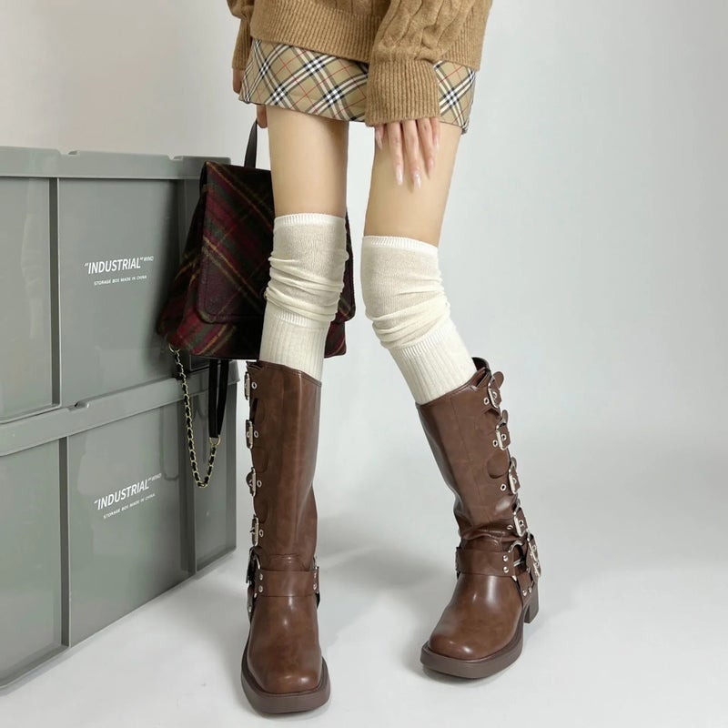 5Pairs Thin Over Knee High Socks for Women Solid Color Ribbed Knit Long Stockings Casual Streetwear Daily Fashion - Image 2