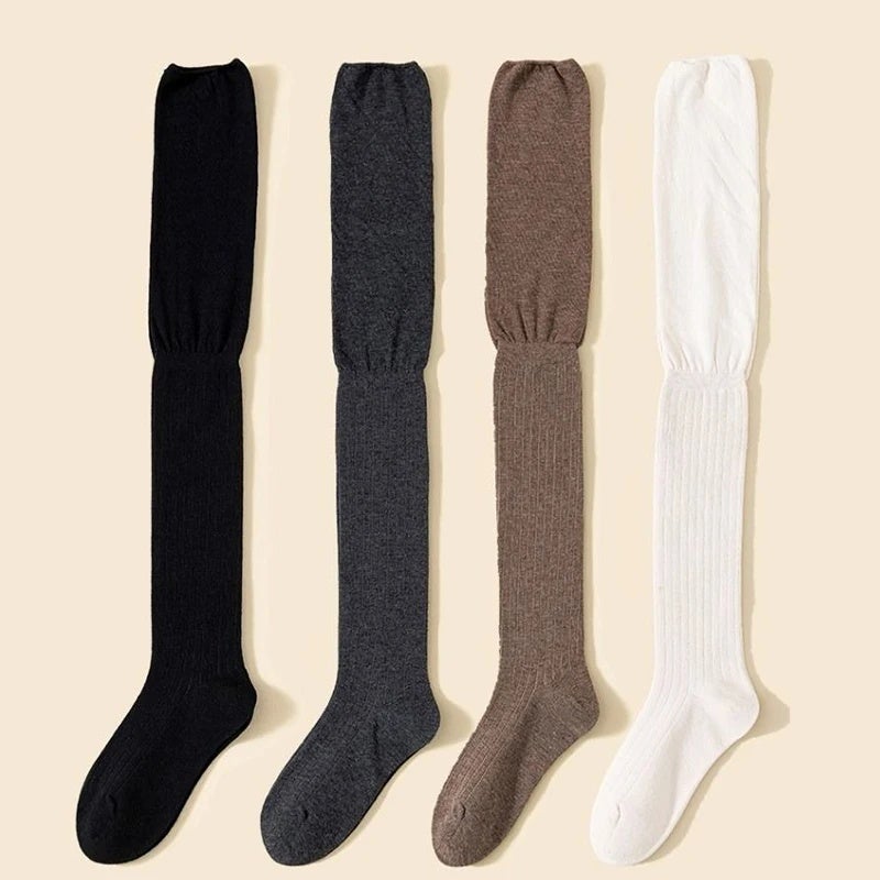 5Pairs Thin Over Knee High Socks for Women Solid Color Ribbed Knit Long Stockings Casual Streetwear Daily Fashion - Image 5