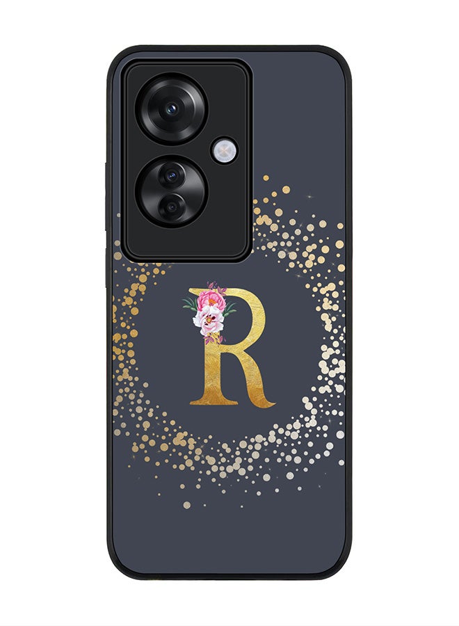 Stylizedd Rugged Black edge case for Oppo Reno11 F / Oppo F25 Pro 5G, Slim fit Soft Cover - Custom Monogram Initial Letter Floral Pattern Alphabet - R (Grey) - Image 1