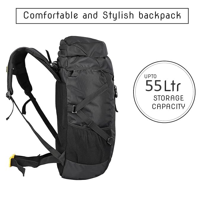 HACER Backpack Unisex Travel Daypack Large Capacity Rucksack for Camping Trekking Hiking Travelling Luggage Tourist - (Black, 55L) - Image 3