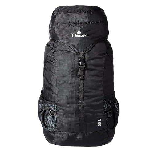 HACER Backpack Unisex Travel Daypack Large Capacity Rucksack for Camping Trekking Hiking Travelling Luggage Tourist - (Black, 55L) - Image 1