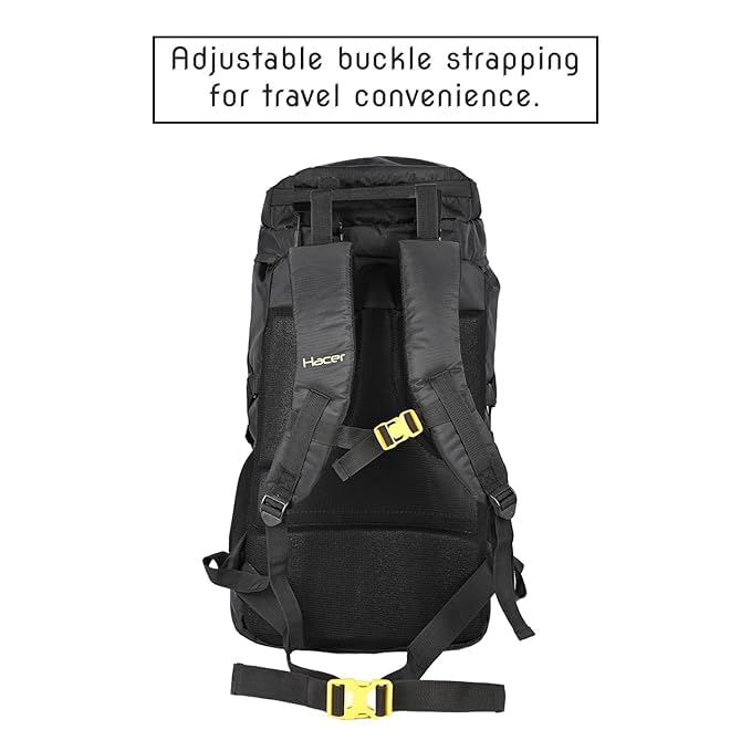 HACER Backpack Unisex Travel Daypack Large Capacity Rucksack for Camping Trekking Hiking Travelling Luggage Tourist - (Black, 55L) - Image 2
