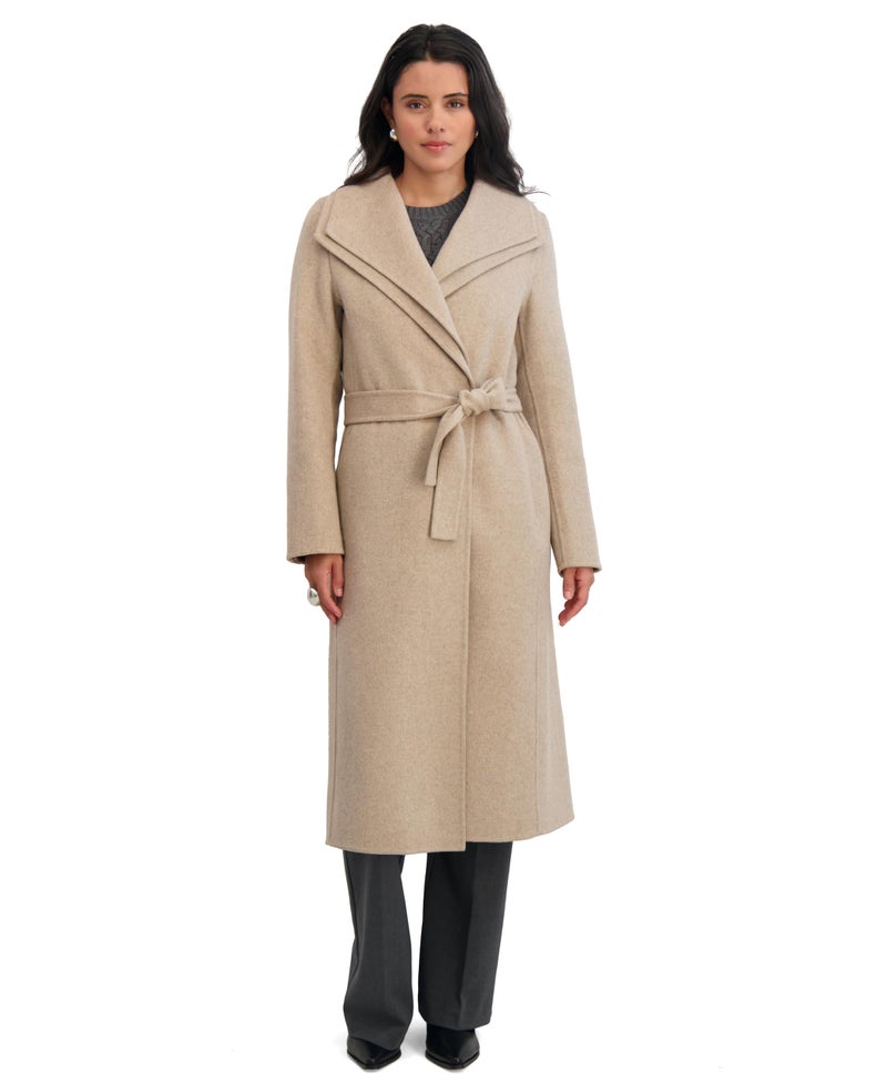 TAHARI Women's Slim Fit Double-Faced Wool Blend Wrap Coat with Tie Belt â€“ Longline Silhouette, Oatmeal, X-Large - Image 1