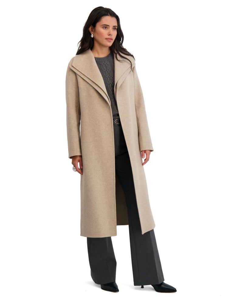 TAHARI Women's Slim Fit Double-Faced Wool Blend Wrap Coat with Tie Belt â€“ Longline Silhouette, Oatmeal, X-Large - Image 2