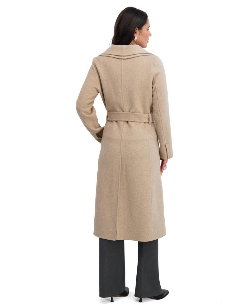TAHARI Women's Slim Fit Double-Faced Wool Blend Wrap Coat with Tie Belt â€“ Longline Silhouette, Oatmeal, X-Large - Image 3