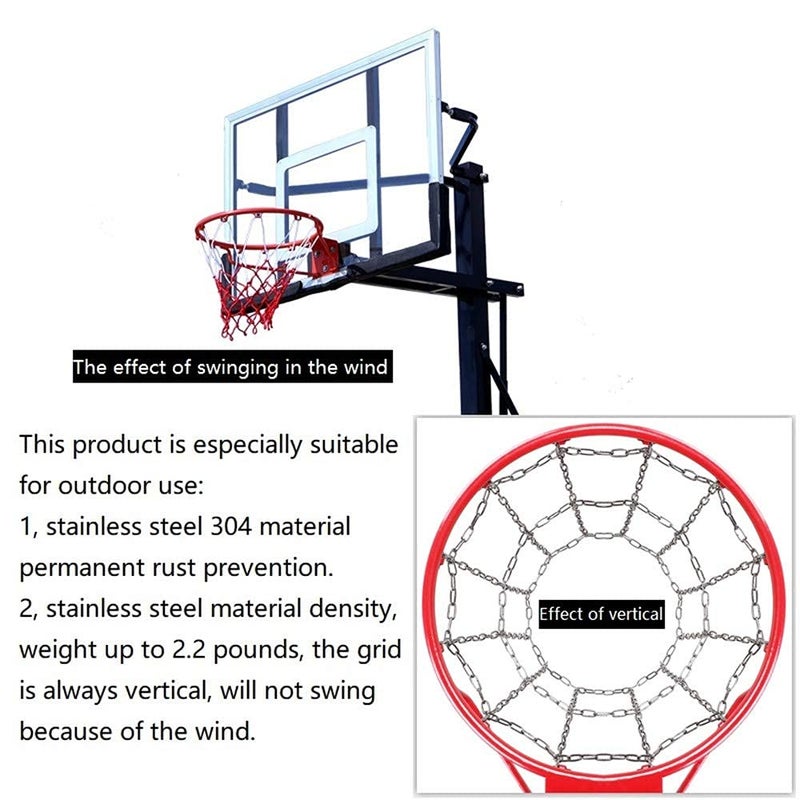 Dakzhou Basketball net, 304 Stainless Steel Chain Braided, Permanent Rust Proof (12 Links), Quick Installation. - Image 5
