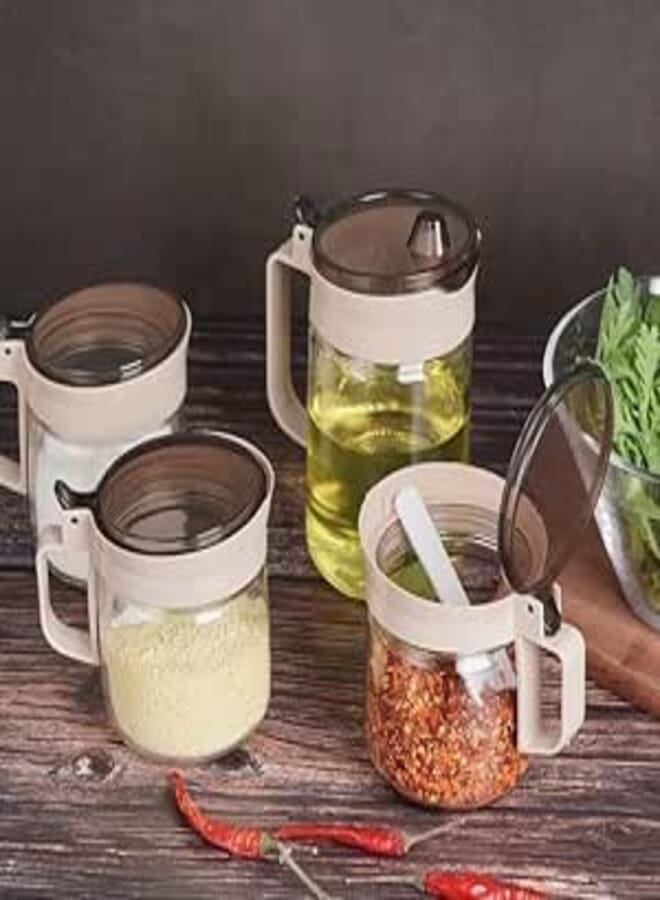 Generic Glass Spice Storage Set, 4-Piece Kitchen Container Set with Spoon, Oil Container .ho