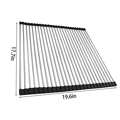 AHYUAN Metal Wide Roll Up Dish Drying Rack Over The Sink Folding Dish Rack Portable Dish Drainers For Kitchen Sink Counter Roll-Up Drying Rack Rv Foldable Dish Drying Rack (18.1''Wx17.8''L) (Black) - Image 3