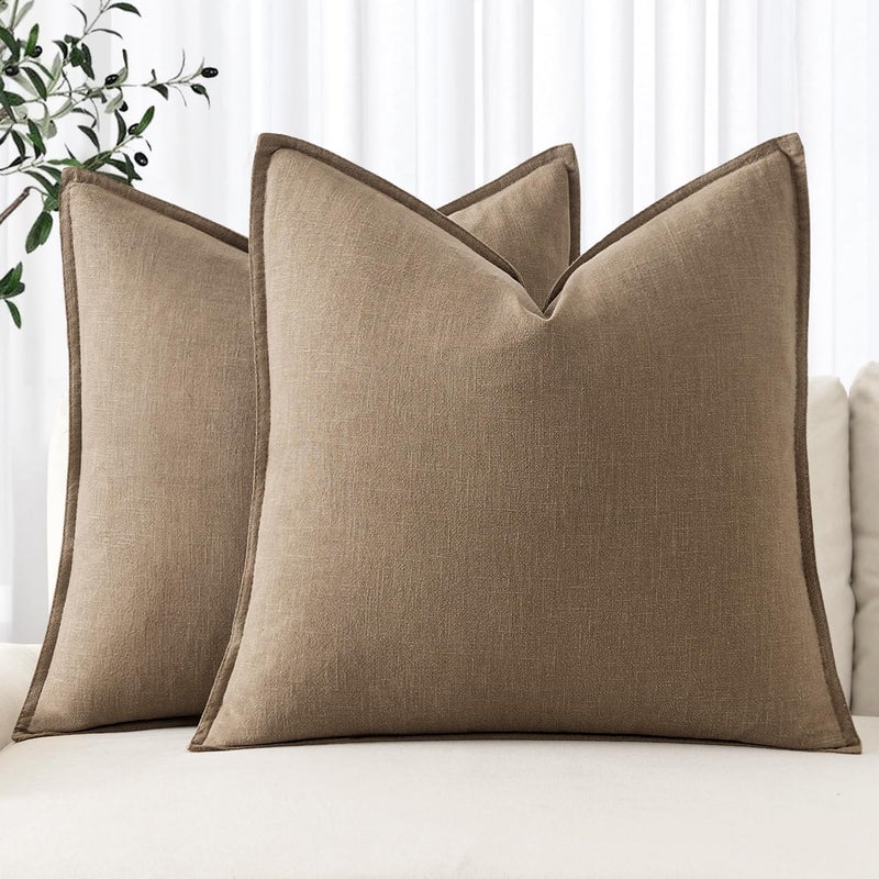 MIULEE Decorative Linen Pillow Covers 20x20 Inch Khaki Boho Farmhouse Neutral Winter Couch Throw Pillows for Bed Pack of 2 Accent Modern Pillowcase Sofa Livingroom Home Decor - Image 2