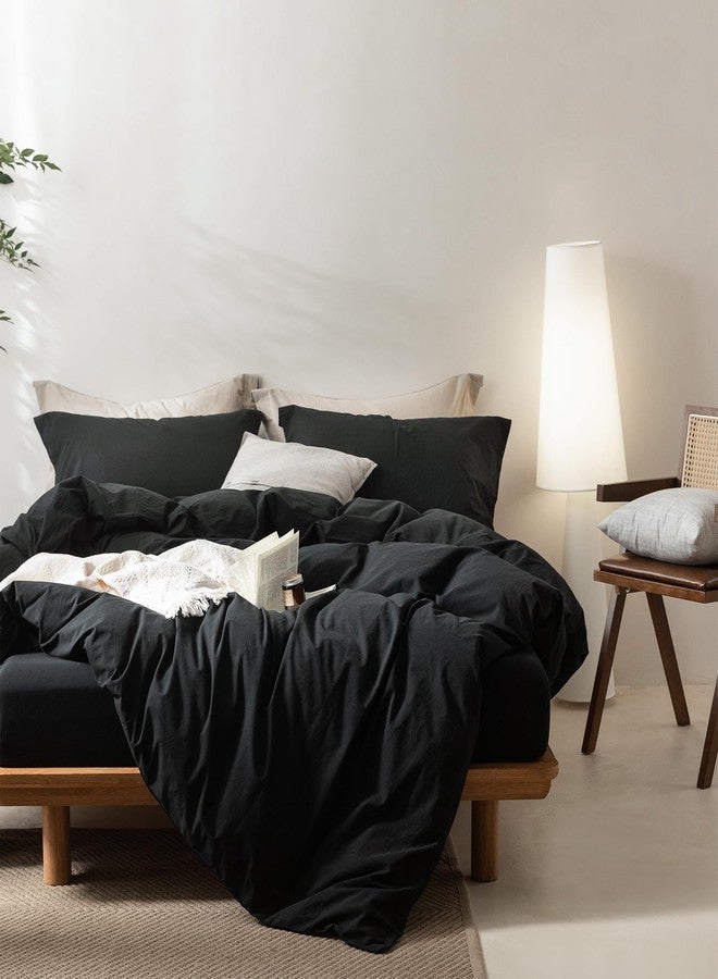 BDEAR Linen Feel Black Duvet Cover King Size 104'' W x 90'' L, Percale 100% Washed Cotton Duvet Cover with Zipper Closure Plus 2 Pillowcases, Oeko TEX Standard 100 Certificated, Linen Feel and Cozy - Image 4