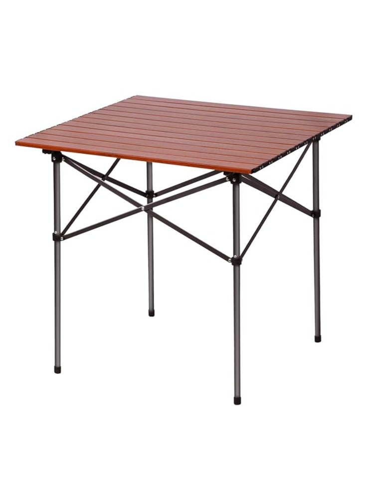 طاولة مربعة قابلة للطي وخفيفة الوزن تتسع لـ 4 أشخاص مع حقيبة حمل للتخييم والنزهات والساحات الخلفية باللون البني - Image 1