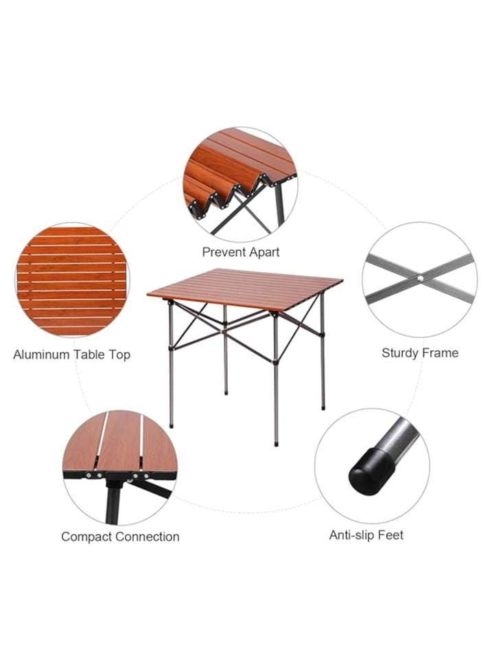 طاولة مربعة قابلة للطي وخفيفة الوزن تتسع لـ 4 أشخاص مع حقيبة حمل للتخييم والنزهات والساحات الخلفية باللون البني - Image 2