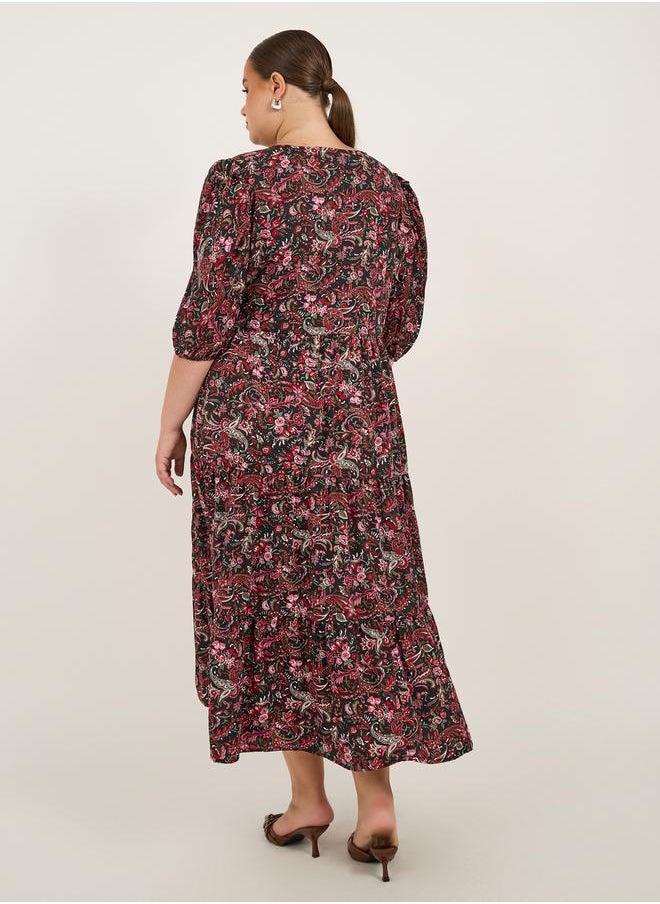 Styli Plus Size Floral Print V-Neck Midi Dress  - Image 5