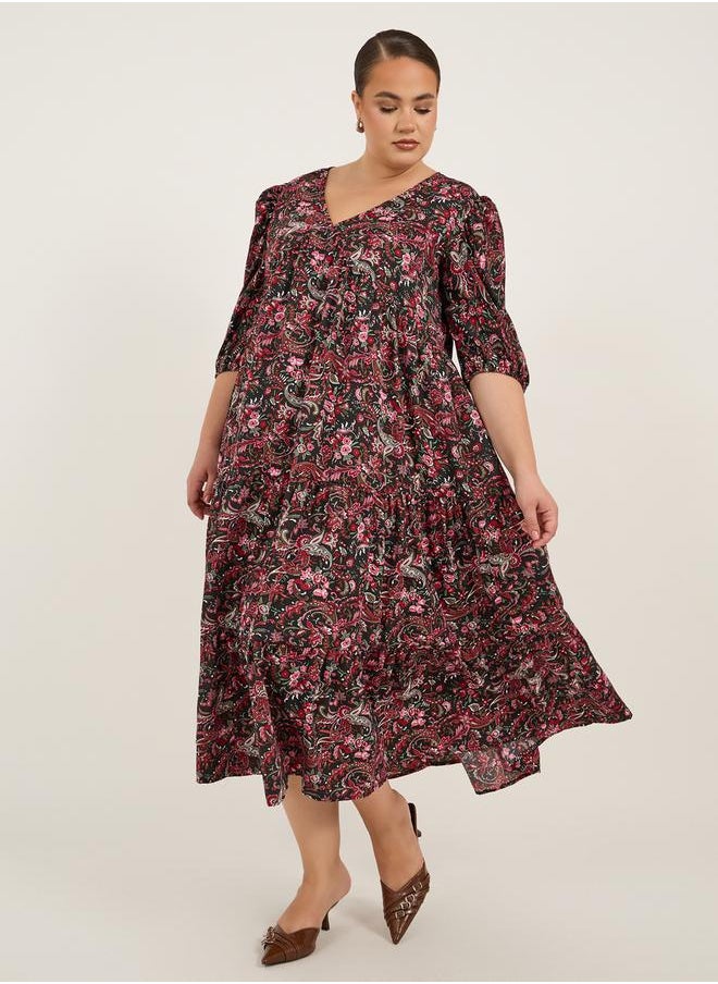 Styli Plus Size Floral Print V-Neck Midi Dress  - Image 2