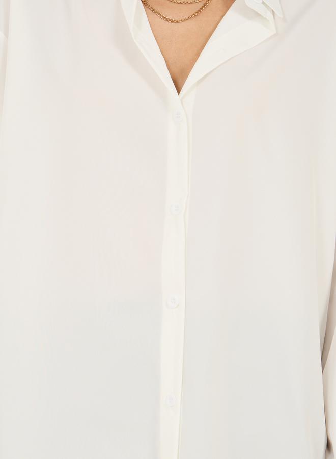 ستايلي قميص بأكمام طويلة بقصة فضفاضة بلون سادة - Image 3