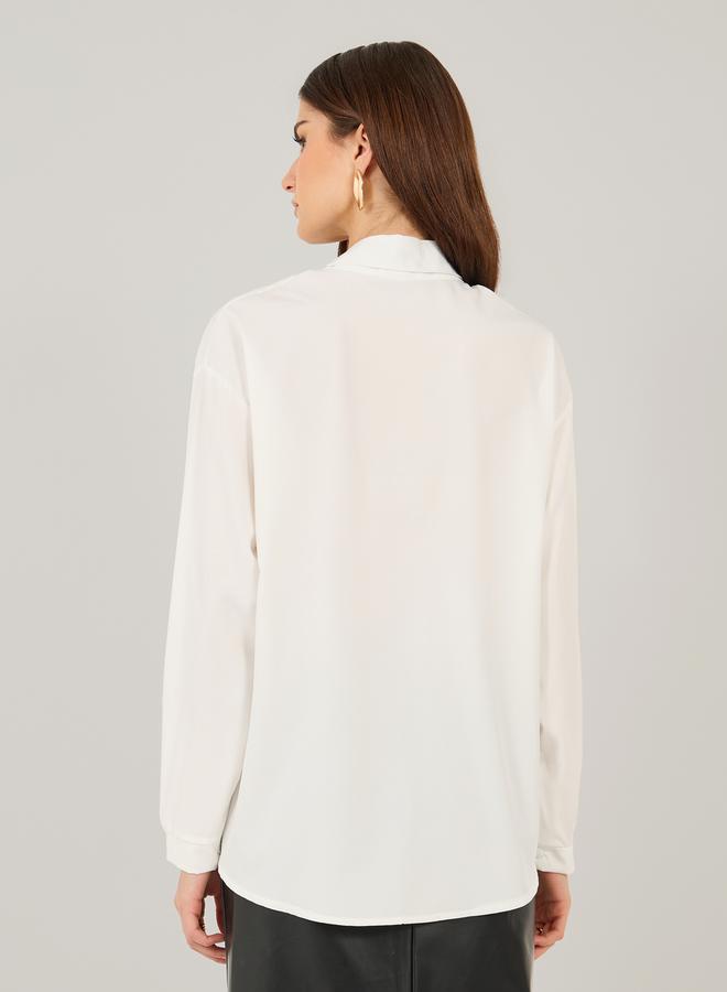 ستايلي قميص بأكمام طويلة بقصة فضفاضة بلون سادة - Image 4