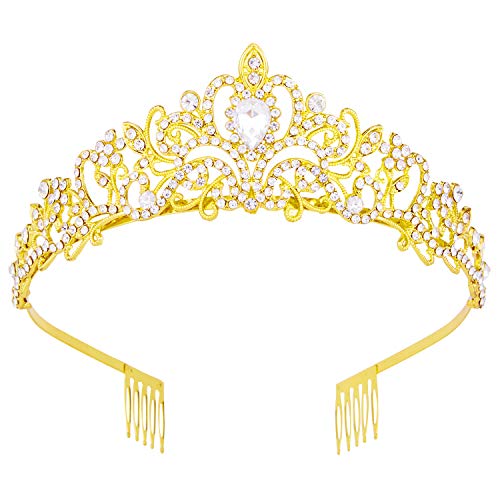 Vofler Crowns for Women, Vofler Gold Tiara Crystal Rhinestone Hair Accessories Decor for Princess Queen Ladies Little Girls Adult Bridal Bride Birthday Wedding Pageant Prom Halloween Costume Party with Combs - Image 1