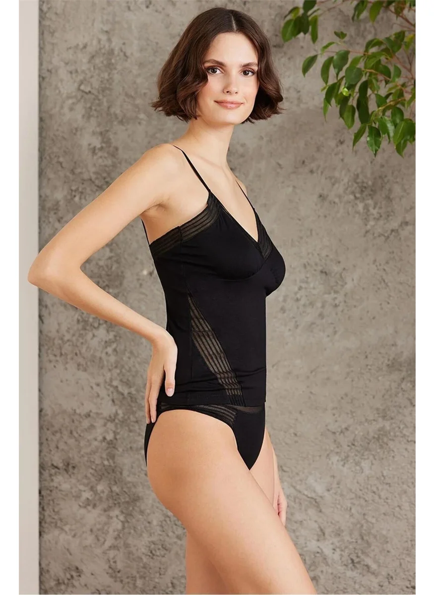 pierre cardin 379 Women's Thong Undershirt Panties Set-Black