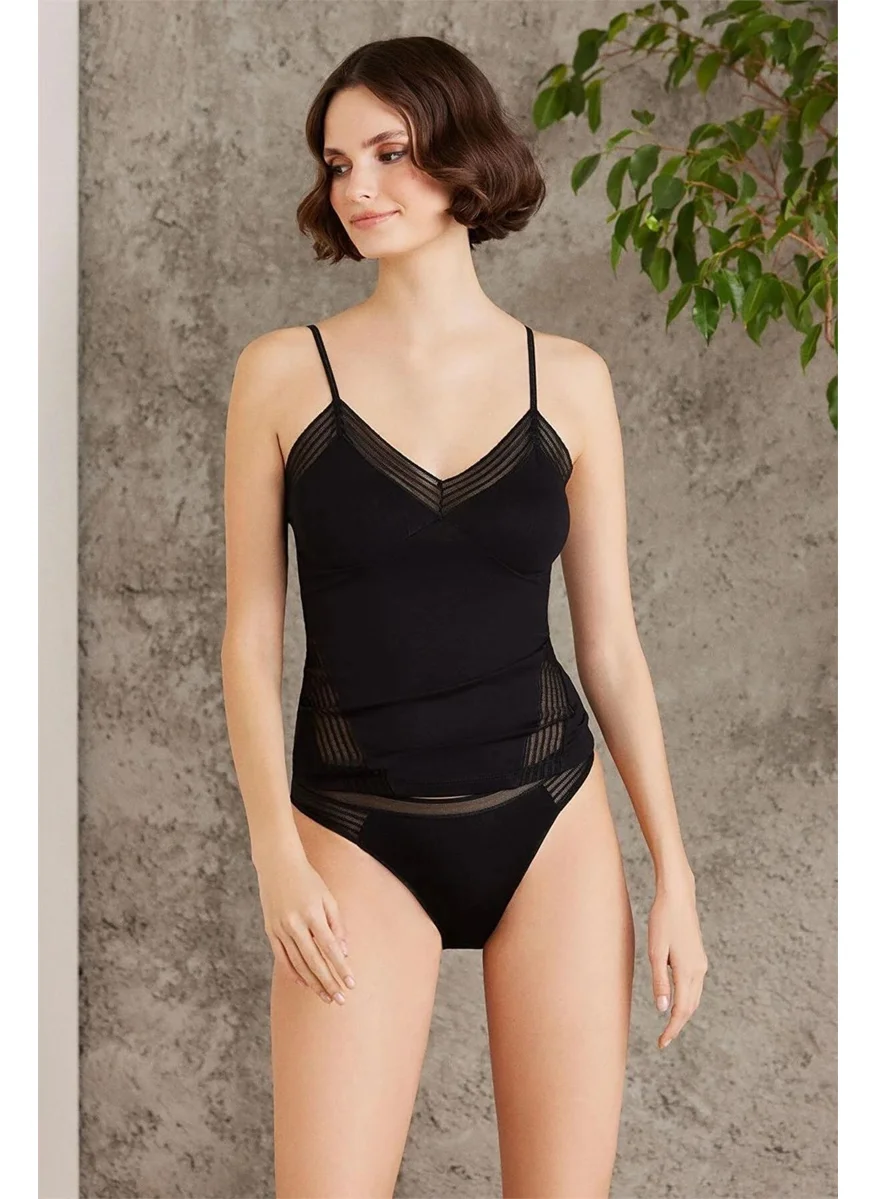 pierre cardin 379 Women's Thong Undershirt Panties Set-Black
