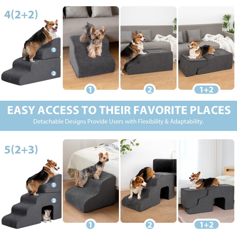 Garnpet Dog Stairs for High Beds with Tunnel, 5-Step Dog Steps for Small Dogs and Cats, Foldable Pet Stairs for High Bed Climbing, Non-Slip Balanced Pet Step Indoor, Dark Grey - Image 3