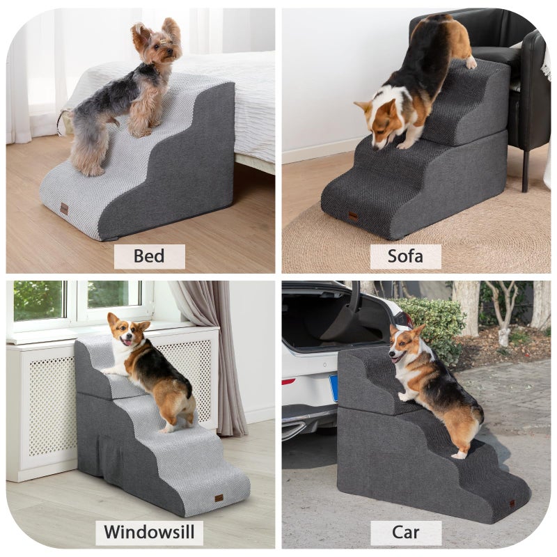 Garnpet Dog Stairs for High Beds with Tunnel, 5-Step Dog Steps for Small Dogs and Cats, Foldable Pet Stairs for High Bed Climbing, Non-Slip Balanced Pet Step Indoor, Dark Grey - Image 5