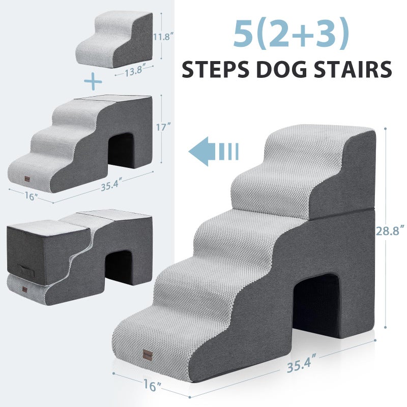 Garnpet Dog Stairs for High Beds with Tunnel, 5-Step Dog Steps for Small Dogs and Cats, Foldable Pet Stairs for High Bed Climbing, Non-Slip Balanced Pet Step Indoor, Dark Grey - Image 4