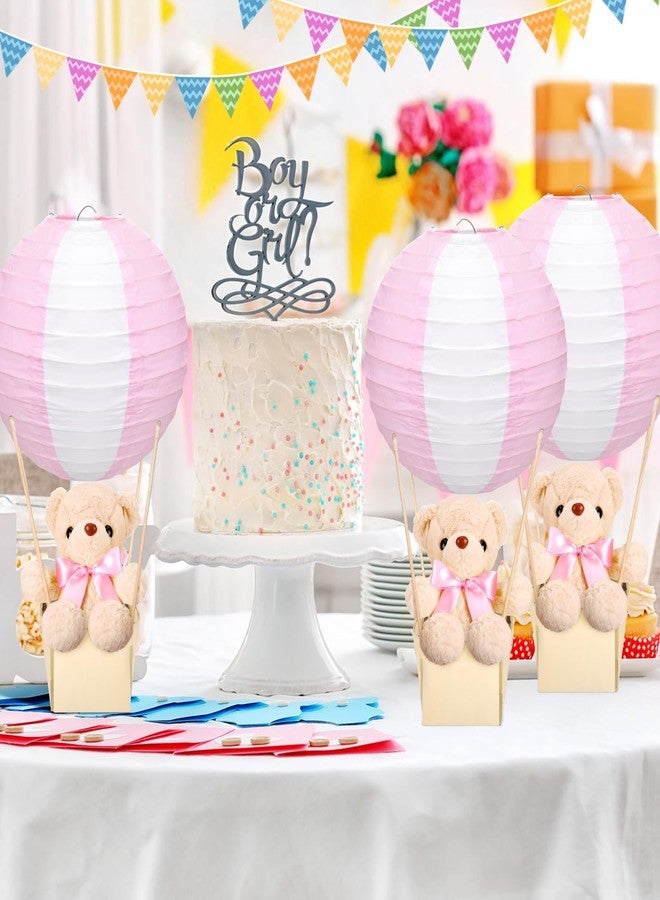 Baquler 12 Sets Baby Shower Hot Air Balloon Table Centerpieces DIY Paper Lanterns Stuffed Plush Bear Wooden Baskets for Wedding Birthday Gender Reveal (Pink) - Image 2