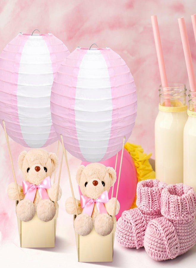 Baquler 12 Sets Baby Shower Hot Air Balloon Table Centerpieces DIY Paper Lanterns Stuffed Plush Bear Wooden Baskets for Wedding Birthday Gender Reveal (Pink) - Image 4