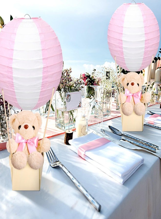 Baquler 12 Sets Baby Shower Hot Air Balloon Table Centerpieces DIY Paper Lanterns Stuffed Plush Bear Wooden Baskets for Wedding Birthday Gender Reveal (Pink) - Image 3