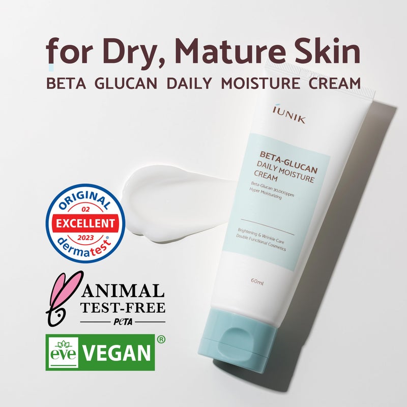 IUNIK Beta-Glucan Vegan Lightweight Non-Sticky Deep Moisture Watery Cream Lotion Daily Moisturizer Quick Absorption Dry Mature Sensitive Fine lines Skin Naturally-Derived Centella Vitamin Korean - Image 2