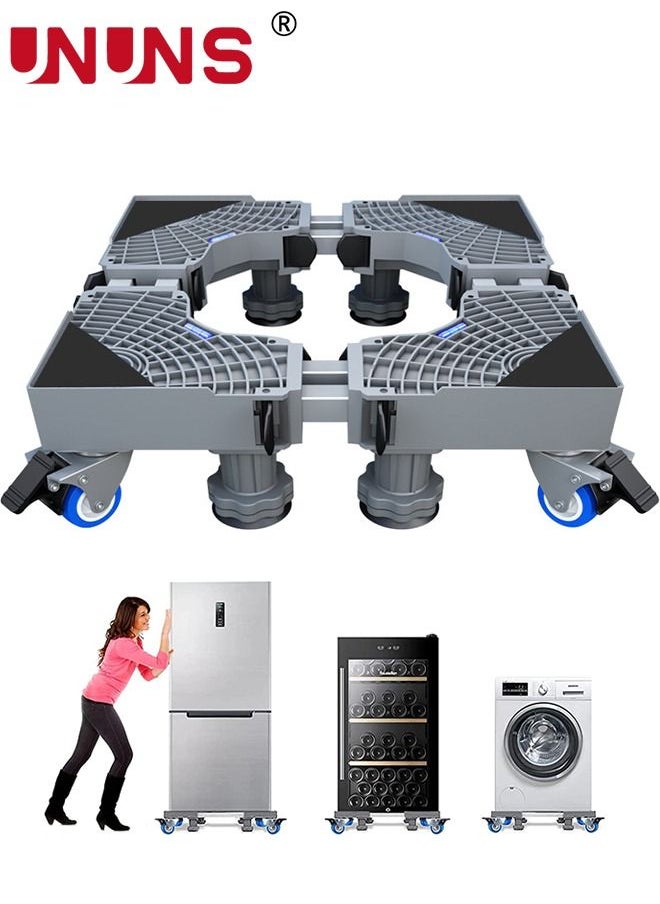 UNUNS - Fridge Stand Mobile Base With 4 Locking Refrigerator Wheels And 8 Strong Feet For Washing Machine Stand Pedestal, Fridge Base Stand, Adjustable Appliance Dolly Square, Moving Roller - Image 1