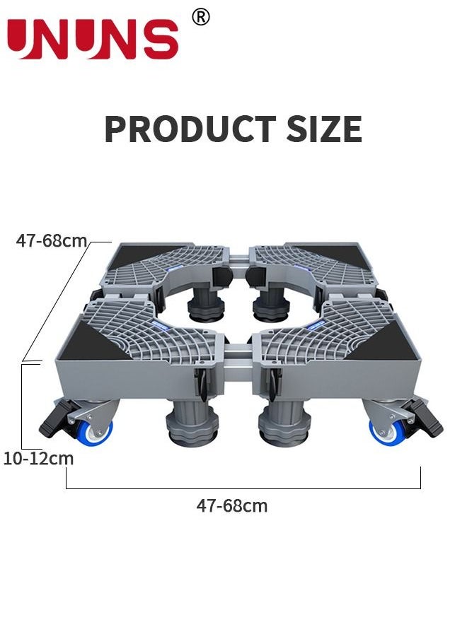 UNUNS - Fridge Stand Mobile Base With 4 Locking Refrigerator Wheels And 8 Strong Feet For Washing Machine Stand Pedestal, Fridge Base Stand, Adjustable Appliance Dolly Square, Moving Roller - Image 1