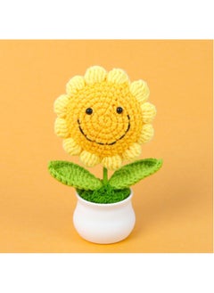 Bukela Handmade Knitted Yarn Sunflower Potted Plant Desk Ornament for Graduation and Teacher’s Day Smiling Sunflower  - Image 1