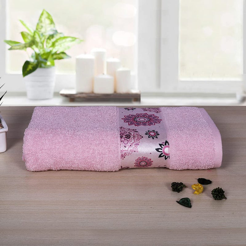 Rangoli 100% Cotton Century Bath Towel - Extra Soft, Highly Absorbent, Pink (71x147cm) - Image 2