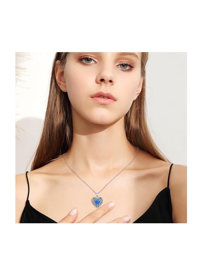 MARIO DRAFTS Filigree Heart Pendant Necklace with Blue Enamel and Crystal, Stainless Steel Chain - Image 2